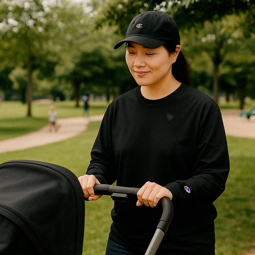 Heart Long Sleeve - Champion, Black Embroidery
