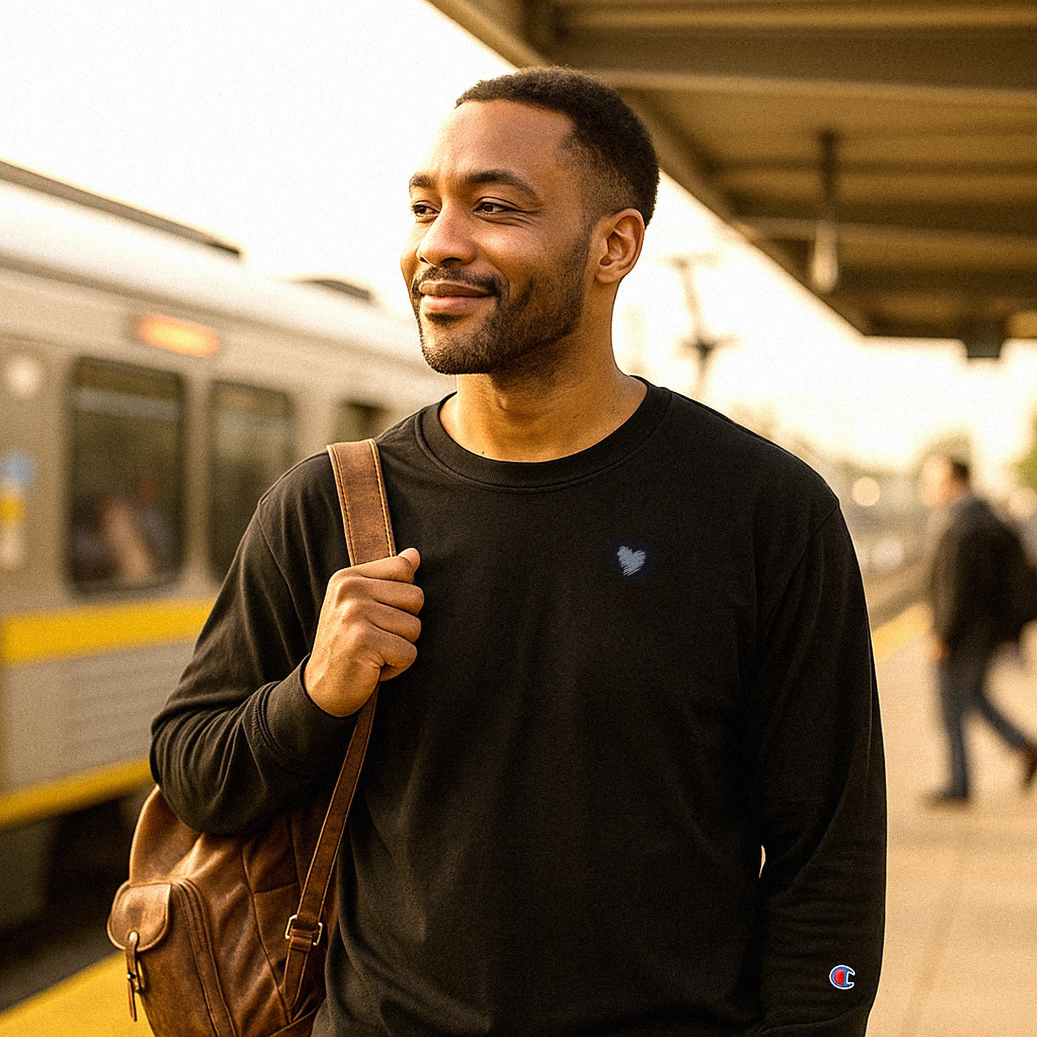 Heart Long Sleeve - Champion, Gray Embroidery