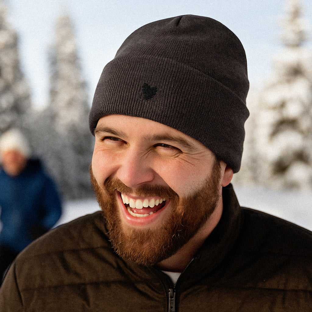Heart Beanie Signature Gray - Black Embroidery